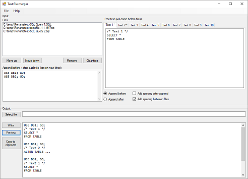 Screenshot of text file merger